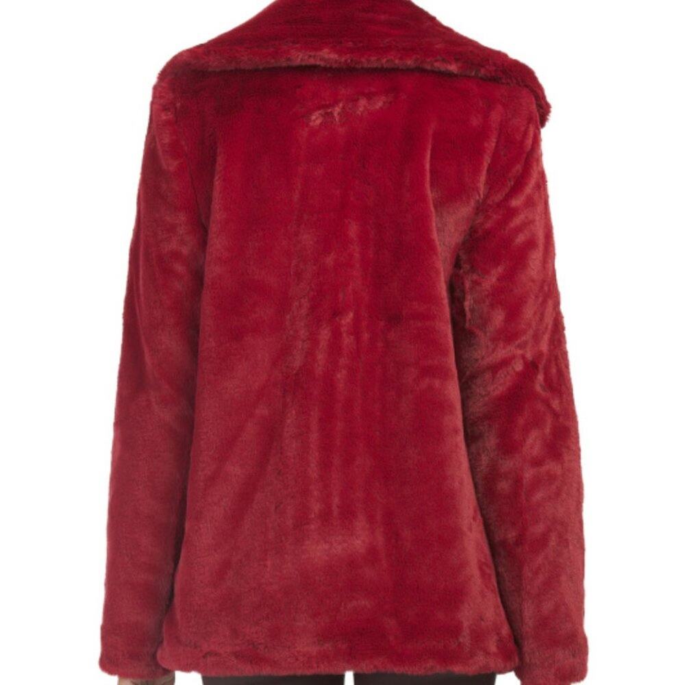 Rachel Zoe Women's Red Faux Fur Teddy Coat Ultra Soft Shawl Collar Size Medium - Picture 3 of 10
